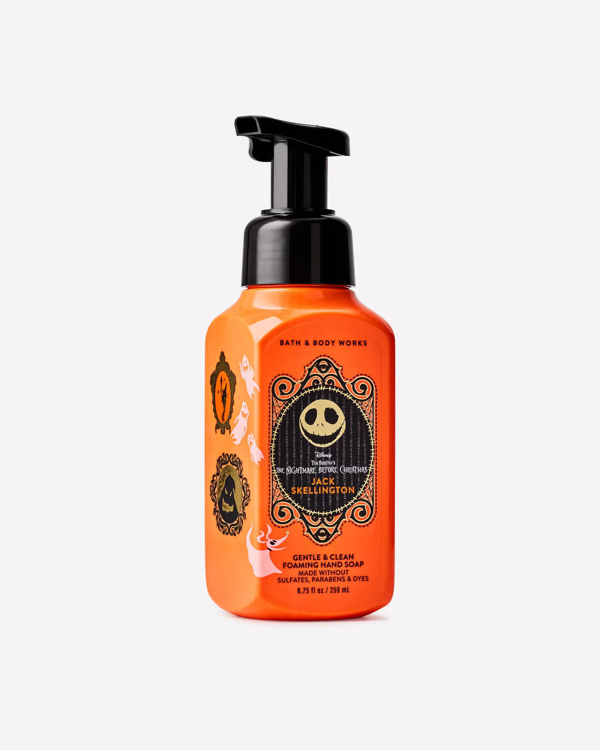 Bath & Body Works Jack Skellington Halloween Hand Wash in an orange bottle with a black pump dispenser, featuring Jack Skellington artwork on the front label. purchase from www.americanbodycare.co.uk