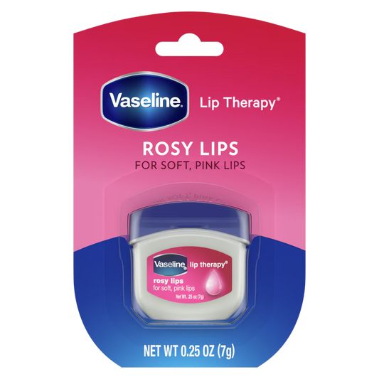 Vaseline Lip Therapy Rosy Lips packaging on a white background. Purchase from americanbodycare.co.uk
