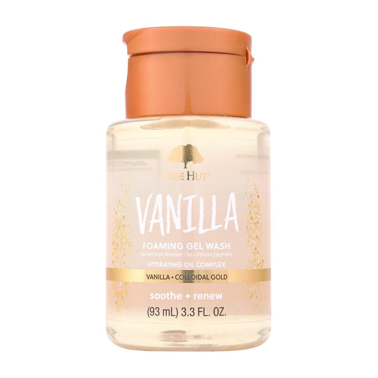 Bottle of Tree Hut Vanilla Foaming Gel Wash on a white background. purchase from www.amerivanbodycare.co.uk