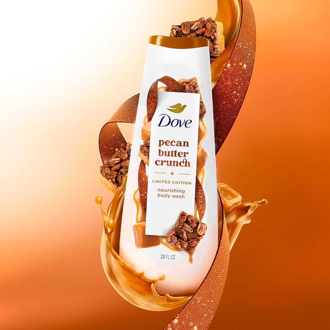 Dove pecan butter crunch body wash bottle with pecans on . Purchase from americanbodycare.co.uk