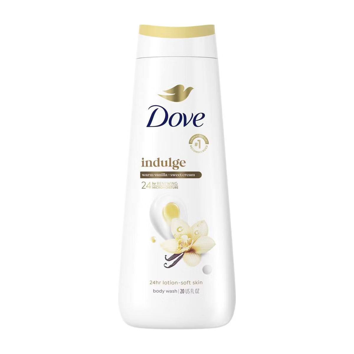 Dove Indulge body wash bottle on a white background. Purchase from americanbodycare.co.uk
