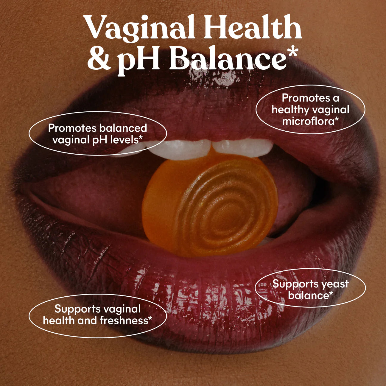 Diagram of a vaginal health and pH balance with text on a brown background. Purchase from americanbodycare.co.uk