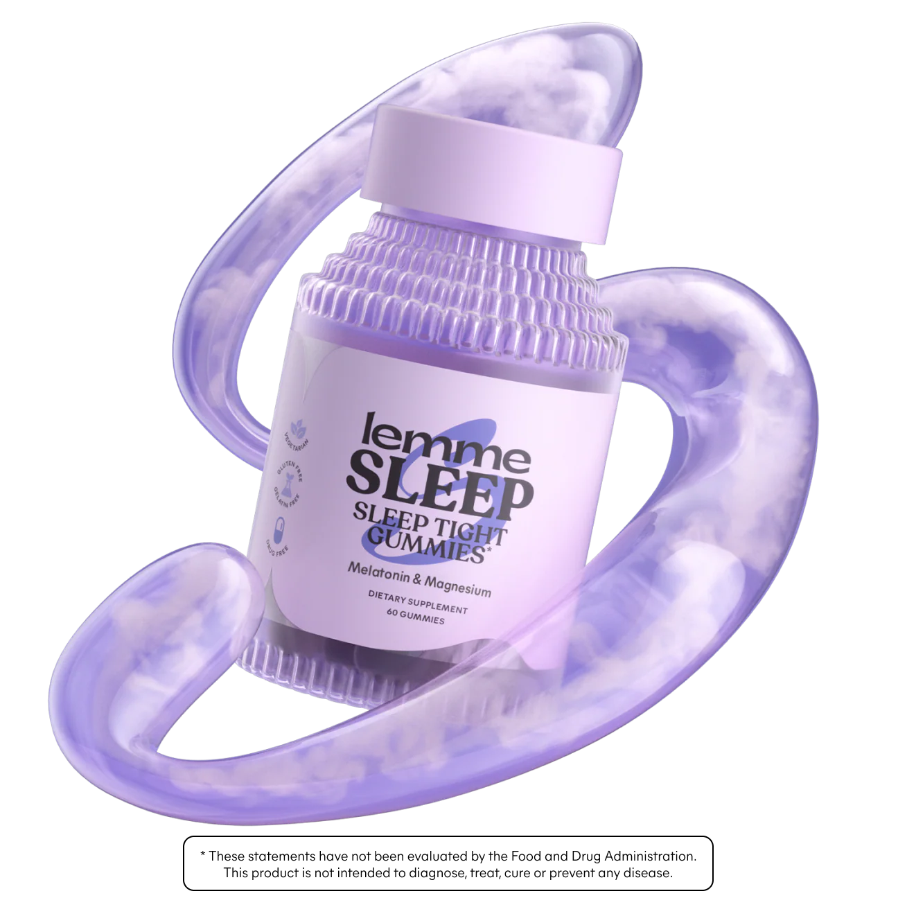 Lilac bottle with 'lemme SLEEP' gummies packaging on a white background. purchase from www.americanbodycare.co.uk
