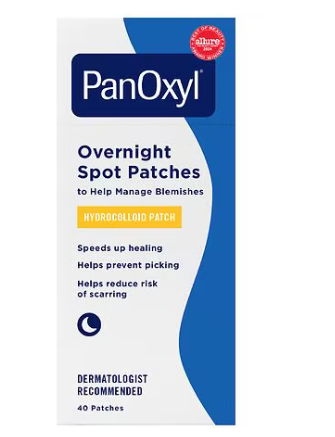 PanOxyl Overnight Spot Patches packaging on a white background. Purchase from americanbodycare.co.uk