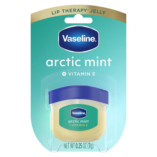 Vaseline Arctic Mint lip therapy jelly packaging on a white background. purchase from www.americanbodycare.co.uk