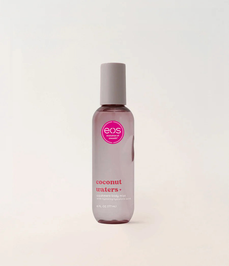 Bottle of eos coconut waters hand cream on a light background. Purchase from americanbodycare.co.uk 