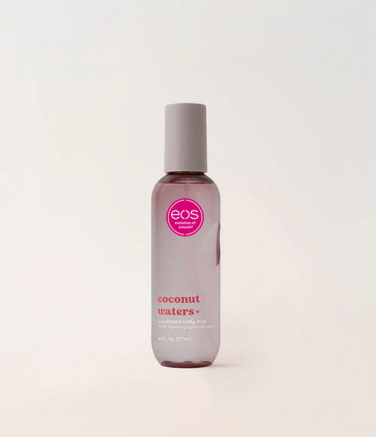 Bottle of eos coconut waters hand cream on a light background. Purchase from americanbodycare.co.uk 