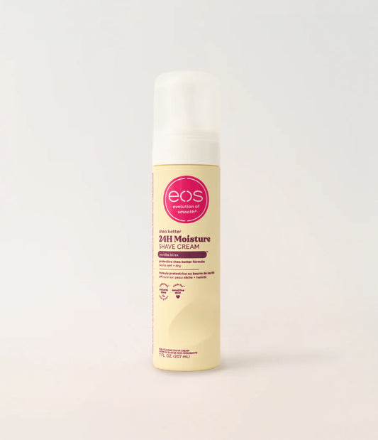 eos 24/7 Moisture Shave Cream bottle on a light gray background. Purchase from americanbodycare.co.uk 